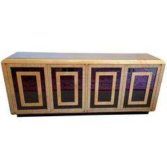 Vintage Mid-Century Modern Burl Wood and Tinted Mirror Sideboard