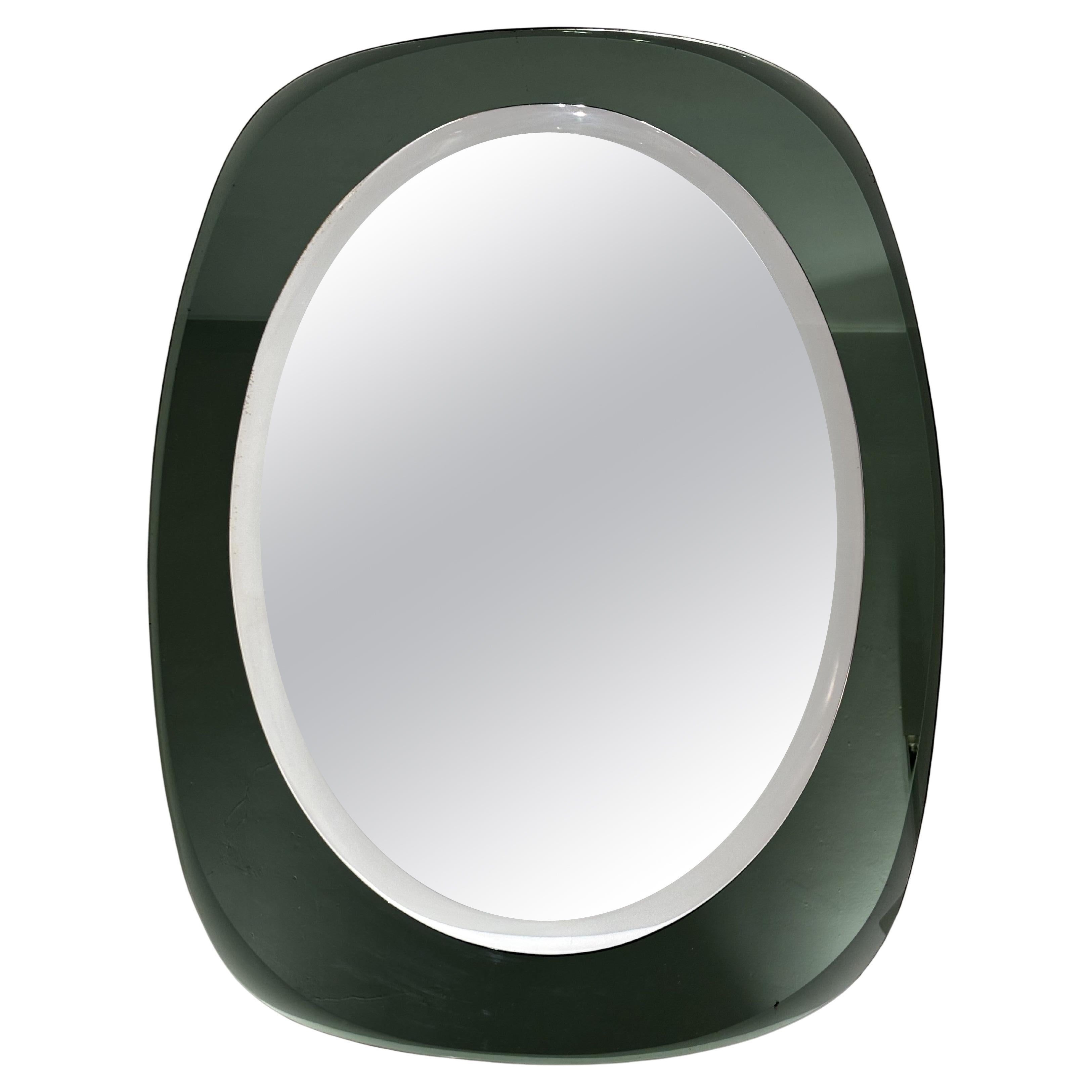 Large Oval Italian mirror, emerald green mirrored glass frame from Cristal Art For Sale