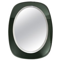 Large Oval Italian mirror, emerald green mirrored glass frame from Cristal Art
