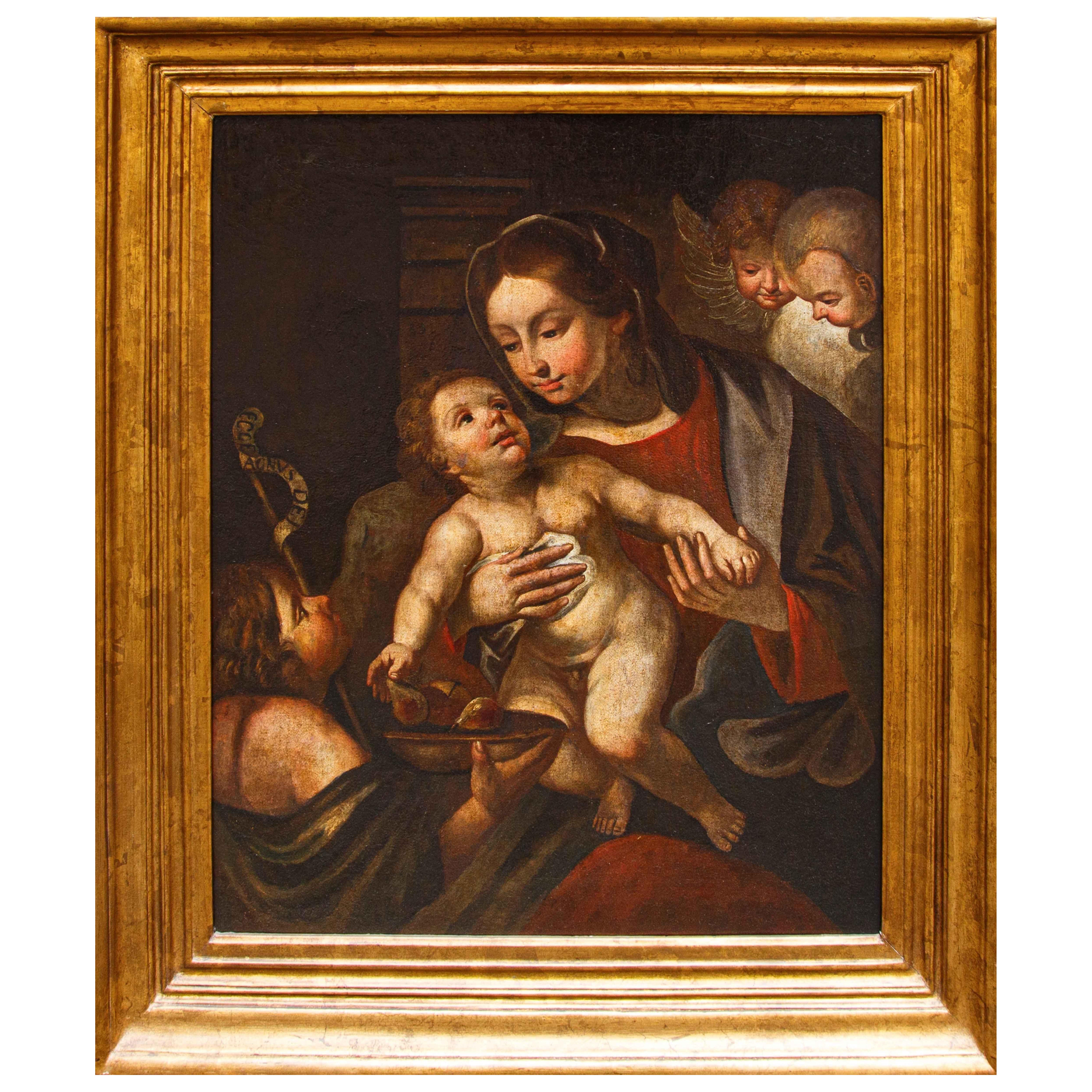 Scuola italiana, XVII secolo, Madonna con il Bambino e San Giovannino in vendita