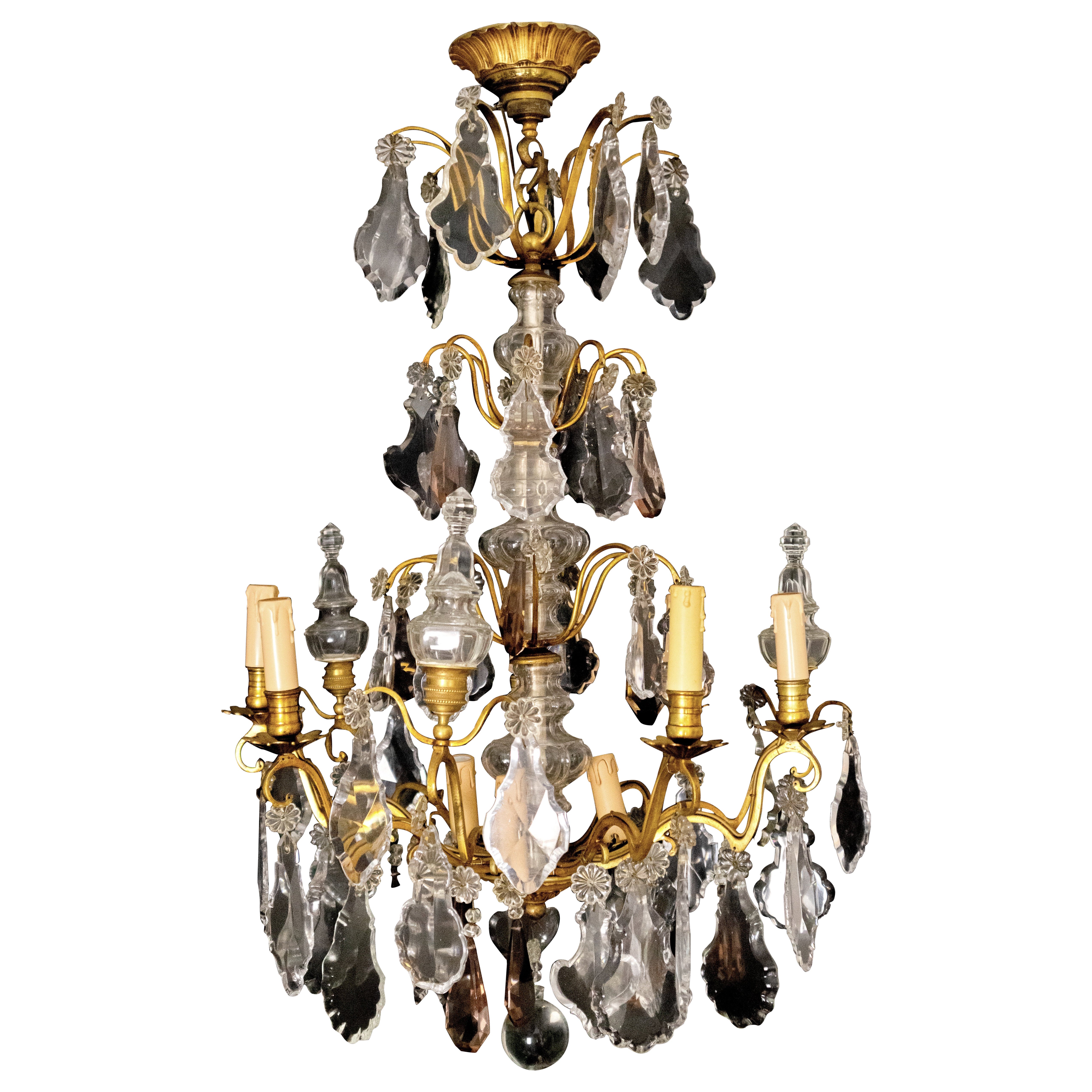 Louis XV Bronze Crystal Chandelier, Nine Lights, 1800s