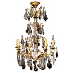 Antique Louis XV Bronze Crystal Chandelier, Nine Lights, 1800s