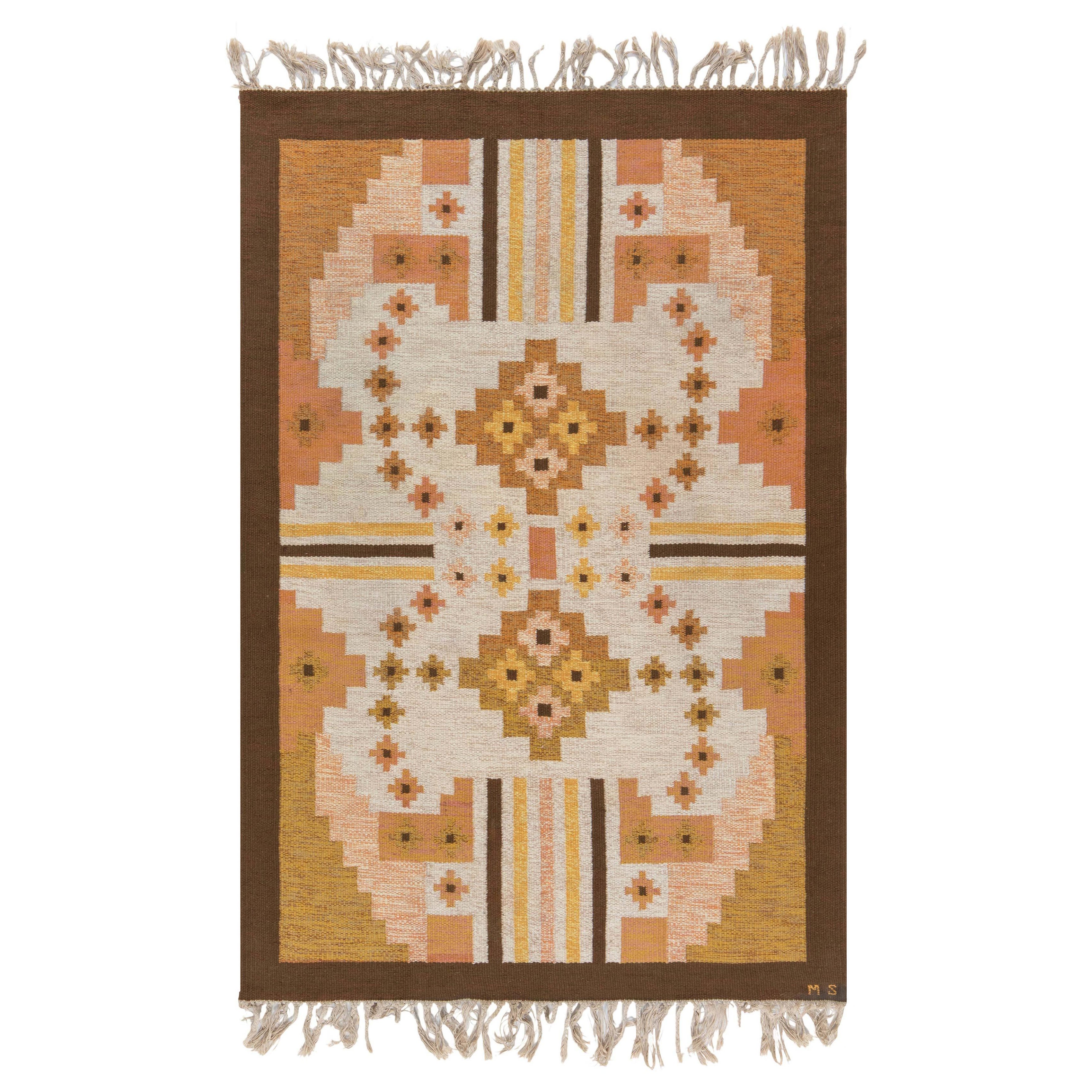 Doris Leslie Blau Vintage Swedish Flat-Weave Rug by Mary Sanberg, Signed MS