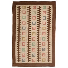 Vintage Swedish Flat-Weave Rug Signed "GO 1952"