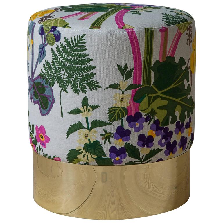 Azucena Stool in Linen Textile For Sale