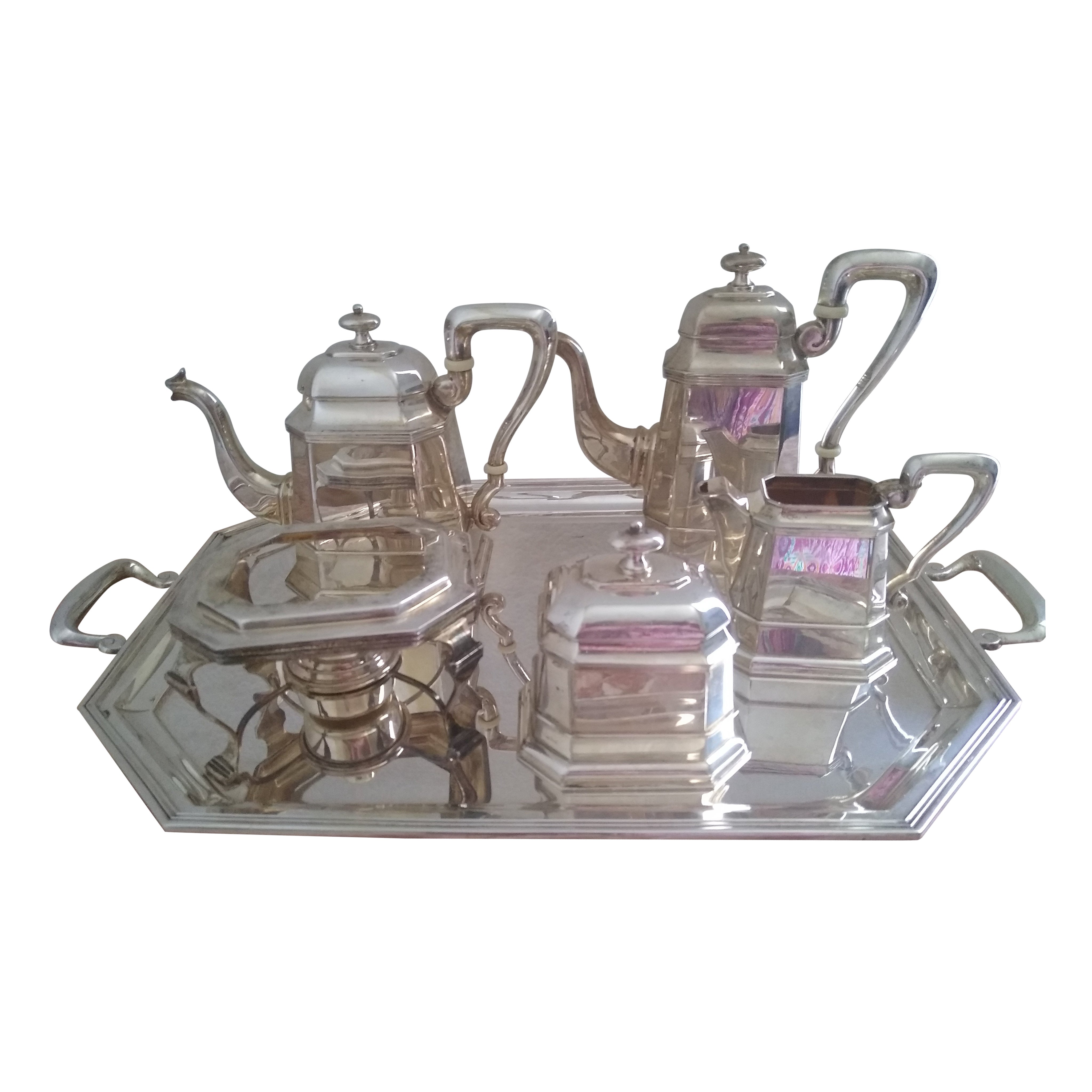 Cesa 1882 Art Deco Sterling Silver Coffee & Tea Set on Tray