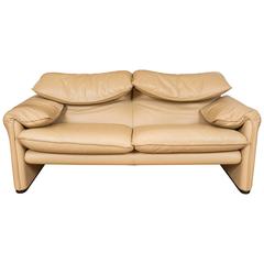 Maralunga Two-Seat Sofa in Leather by Vico Magistretti for Cassina of Italy