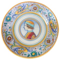 Italian Provincial Deruta Hand Painted Faience Portrait Pottery Wall Plate
