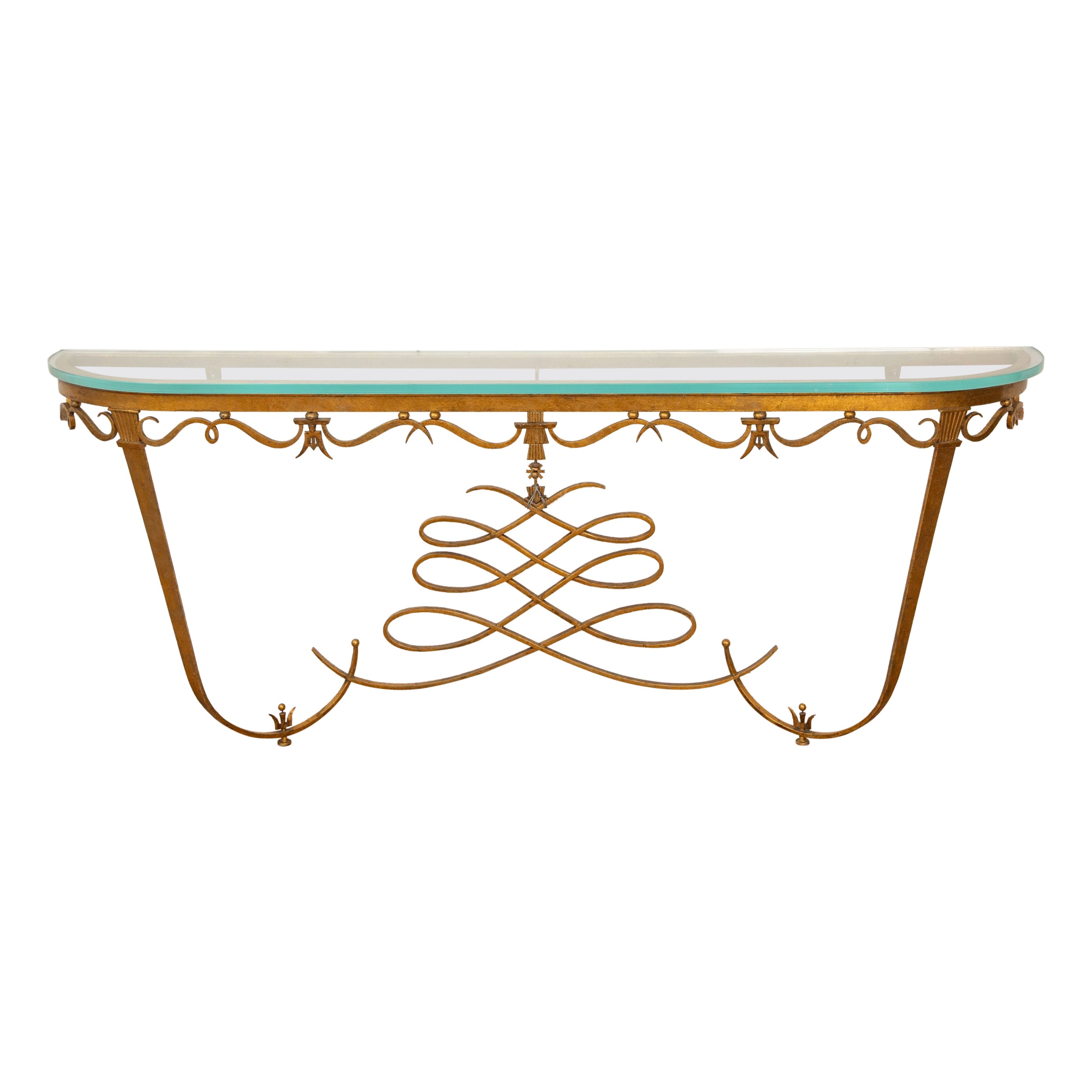 Large Art Deco Gilt Metal Console, France 1940's For Sale