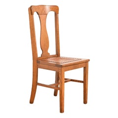 Antique Arts & Crafts Carved Oak and Leather Dining Chair, Circa 1900