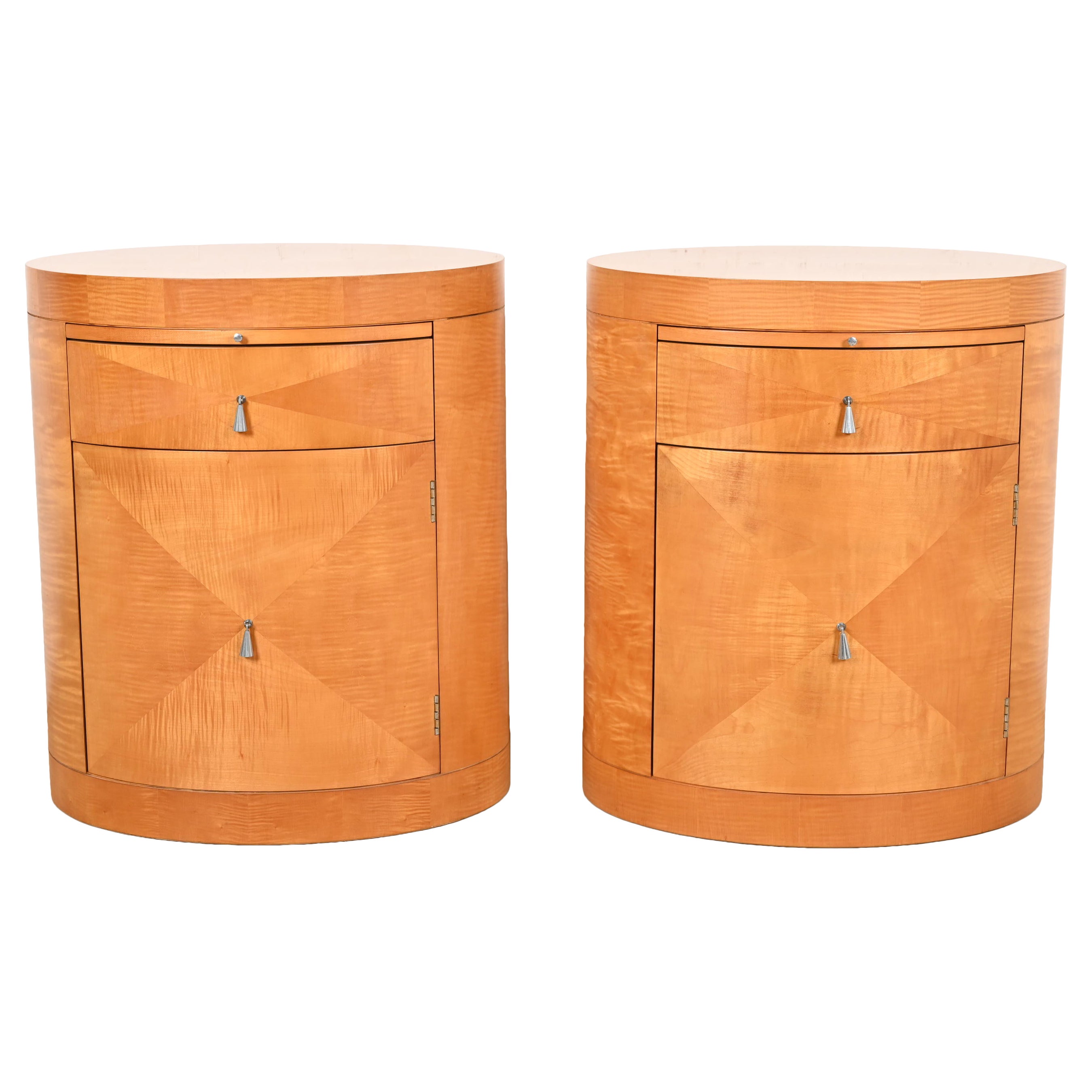 Baker Furniture Modern Art Deco Primavera Oval Nightstands, Pair