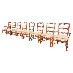 Baker Furniture French Country Carved Solid Walnut Dining Chairs, Set of Eight