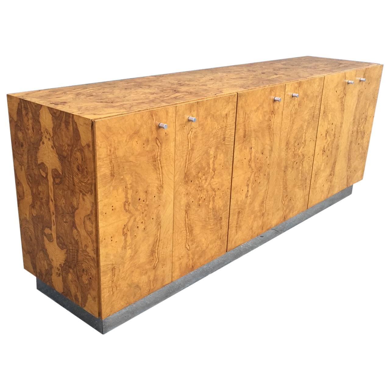 Milo Baughman for Thayer Coggin Sideboard in Bookmatched Burled Olive Wood