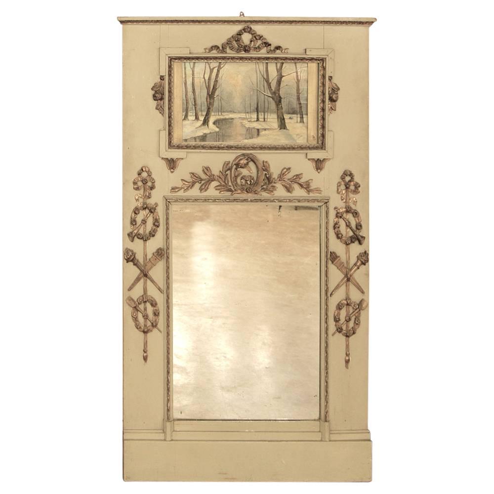  19th Century French Neoclassical Louis XVI Painted Trumeau Mirror