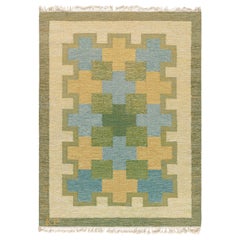 Doris Leslie Blau Vintage Swedish Flat Woven Rug by Kerstin Persson Signed 'KP'