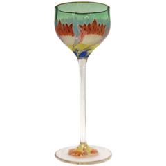Meyr's Neffe Flower Form Hand Enameled Glass Wine Glass, circa 1900
