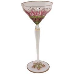 Rare Monumental Meyr's Neffe Hand Enameled 'Flower Form' Champagne Goblet