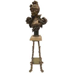 Antique French Petite Female Bust Sculpture on Stand