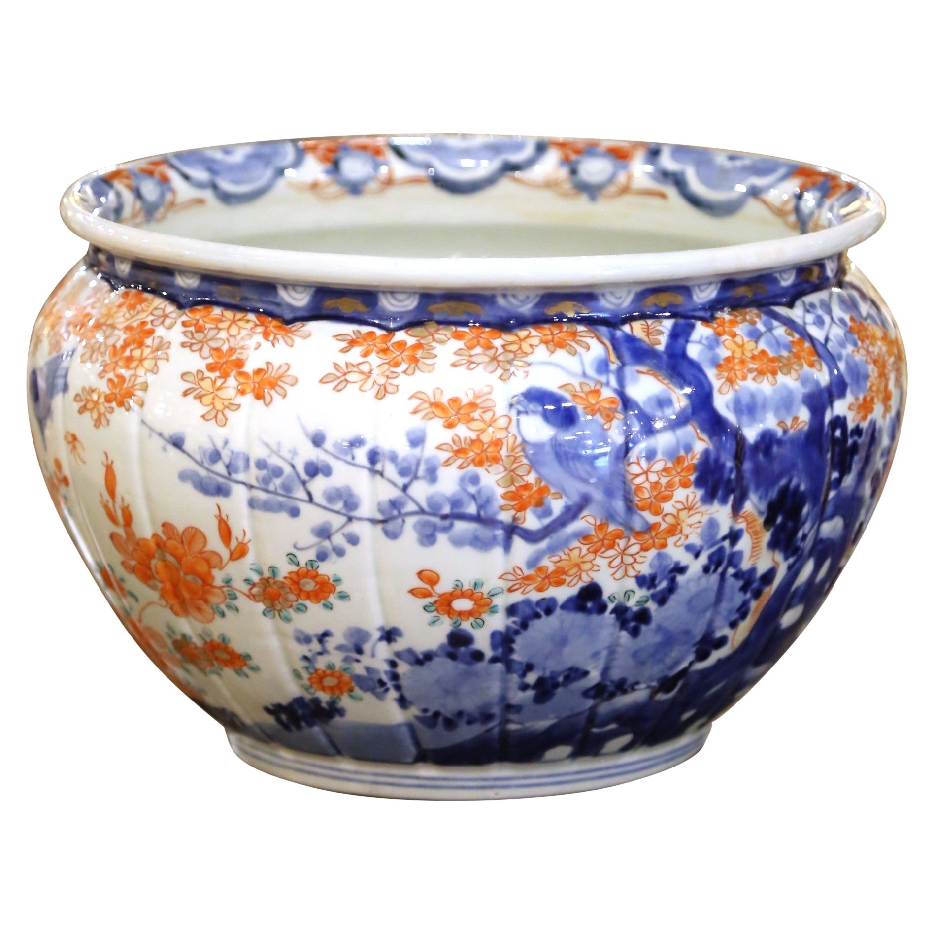 19. Jahrhundert Japanisches Imari Porcelain Jardinière Pflanzgefäß mit Blumendekor