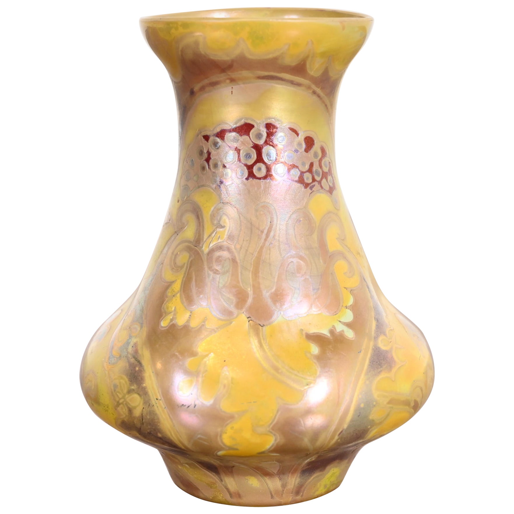 H. Copillet Et Cie Art Nouveau Iridescent Art Glass Bud Vase For Sale