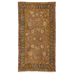 17th Century Unique Handmade Persian Isfahan Brown Wool Rug  With Floral Design