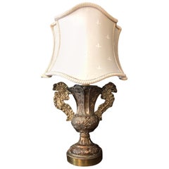 Lampada da Tavolo Italiana XVIII secolo Vaso Barocco Argentato Paralume Demilune