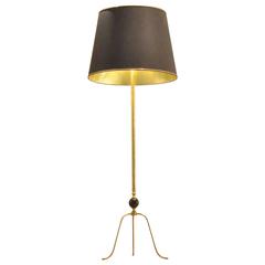 Mid-Century Brass and Lacquered Wood Tripod Floor Lamp