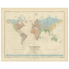 River Systems Map of the World by A.K. Johnston – Educational Print 1852