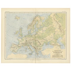 Antique Geological Map of Europe by A.K. Johnston – Mountains and Valleys 1852