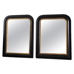 A Pair of Antique Louis Philippe French Mirror In Black and Gold Late 19th Centu