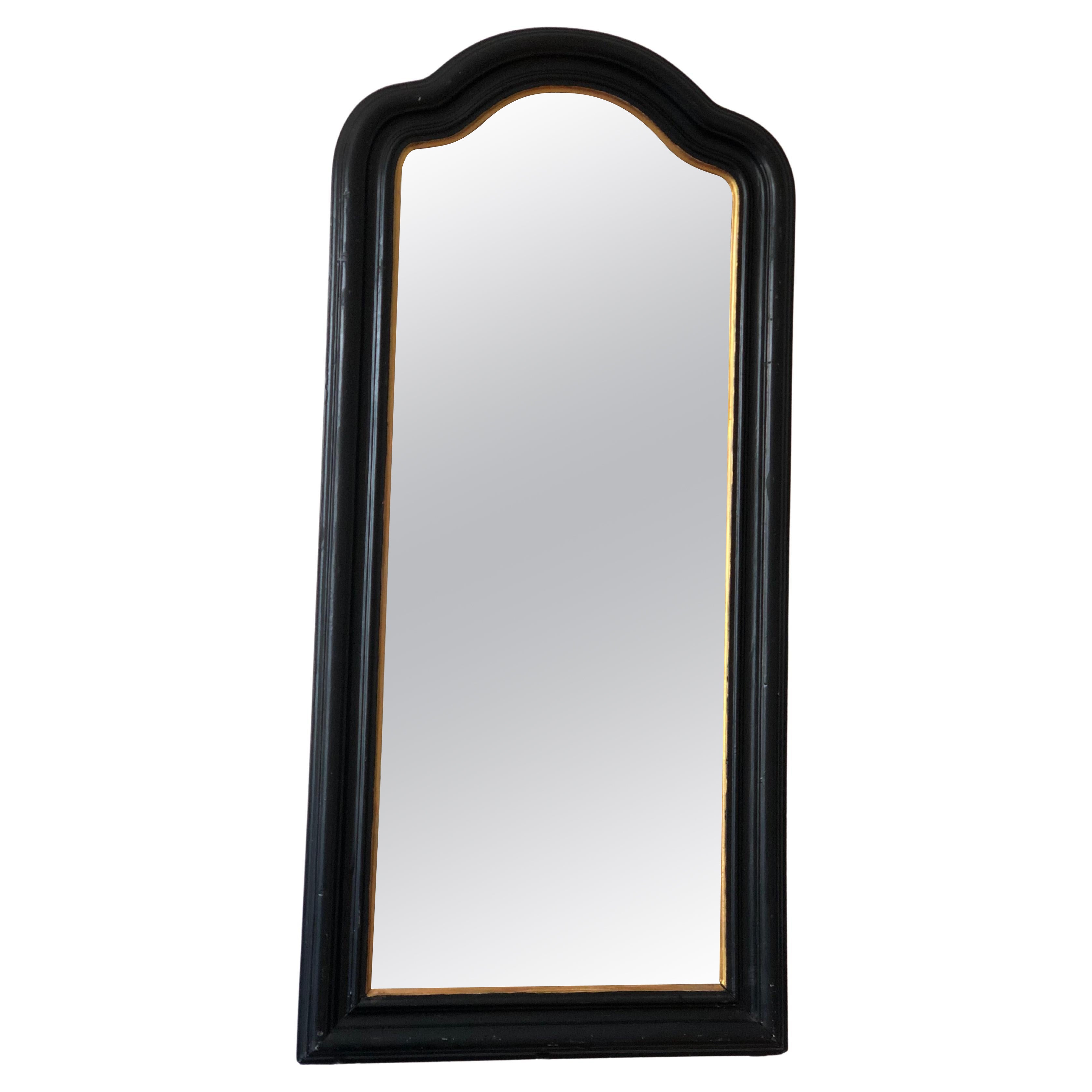 Large Antique Louis Philippe French Full Length Mirror in Black and Gold, Late 1