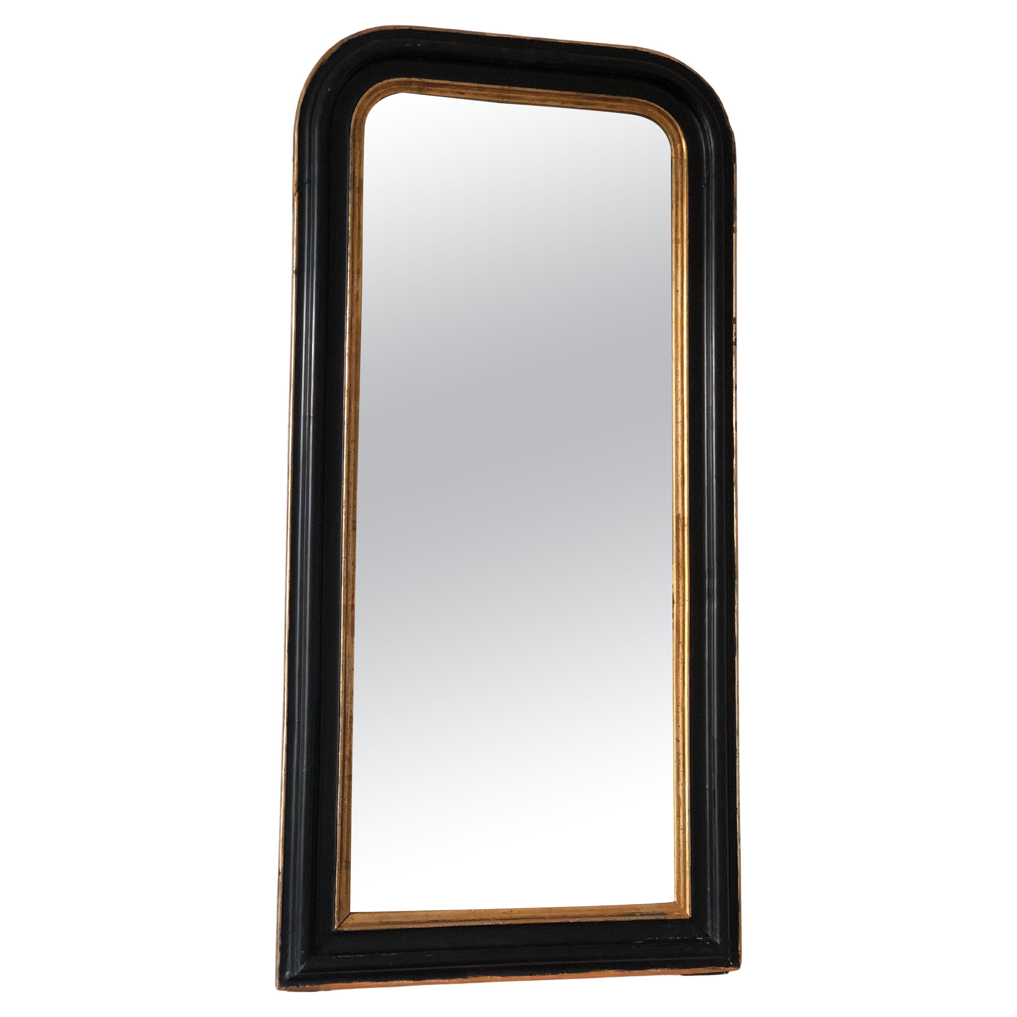 Large Antique Louis Philippe French Mirror in Black and Gold, Late 19th Century
