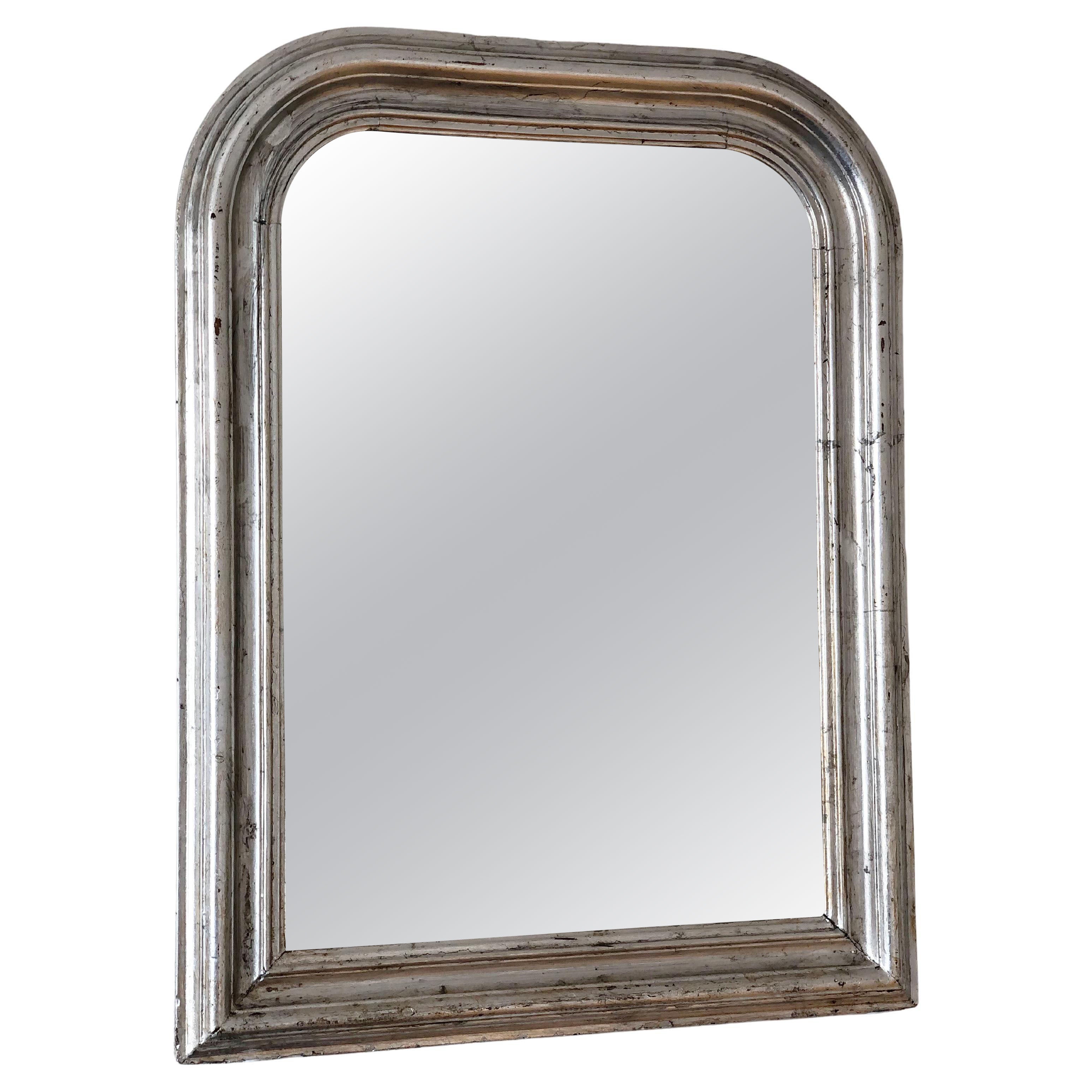 Large Antique Louis Philippe French Mirror in Silver, Late 19th Century