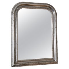 Large Antique Louis Philippe French Mirror in Silver, Late 19th Century