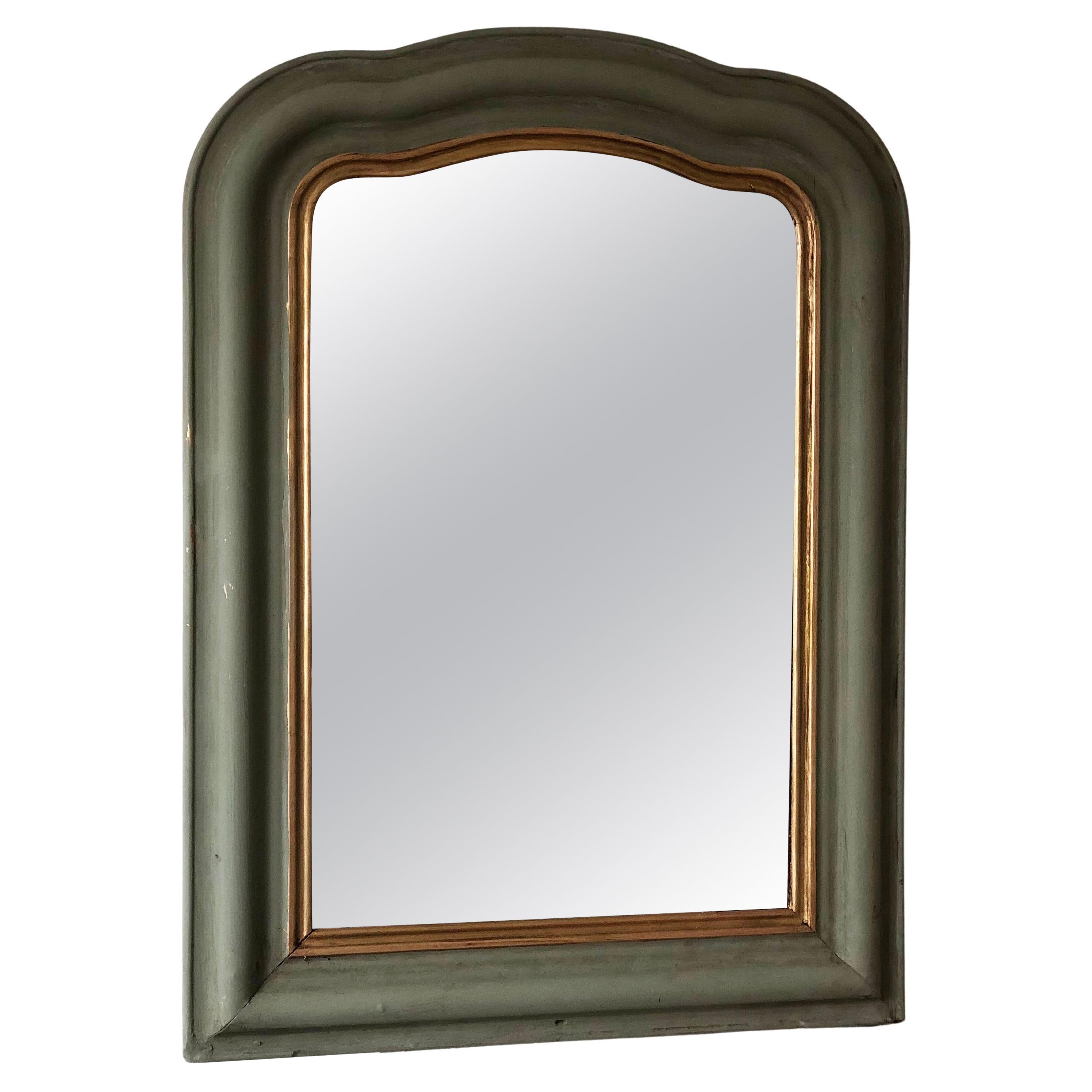 Large Antique Louis Philippe French Mirror in Green and Gold, Late 19th Century