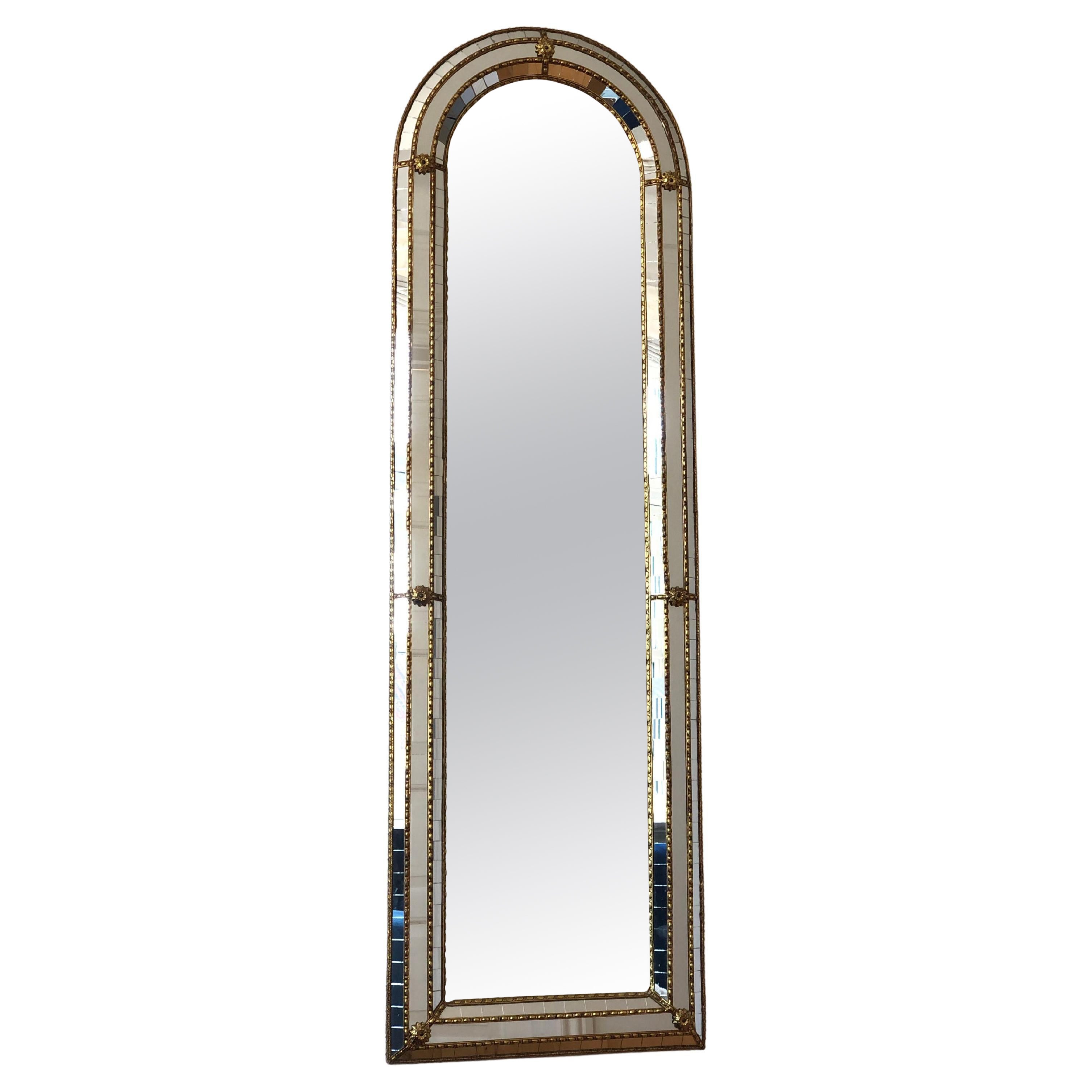 Large Vintage Venetian Full Length Mirror Hollywood Regency in Gold Spain 1980s