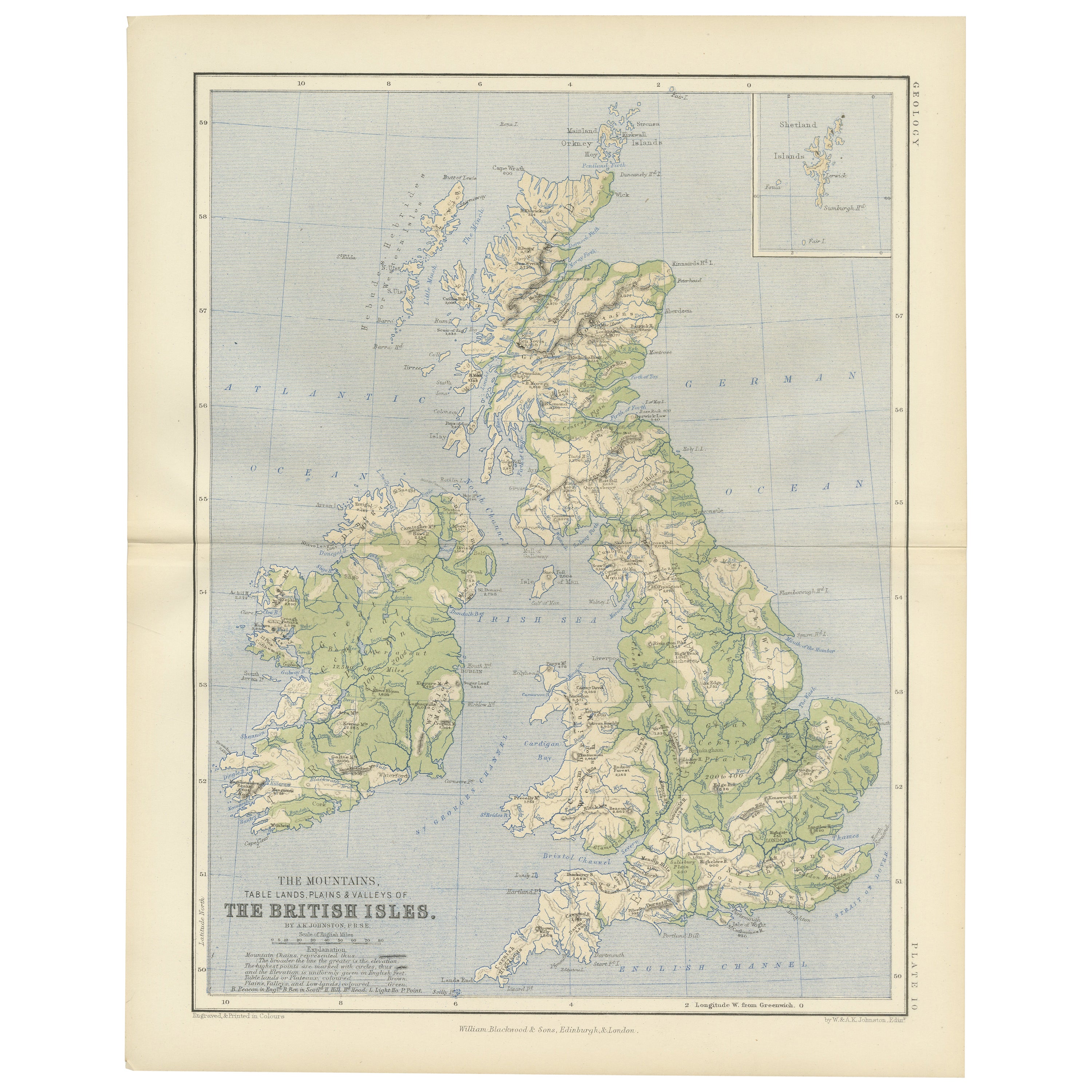 Geological Map of the British Isles by A.K. Johnston – Highlands & Valleys 1852