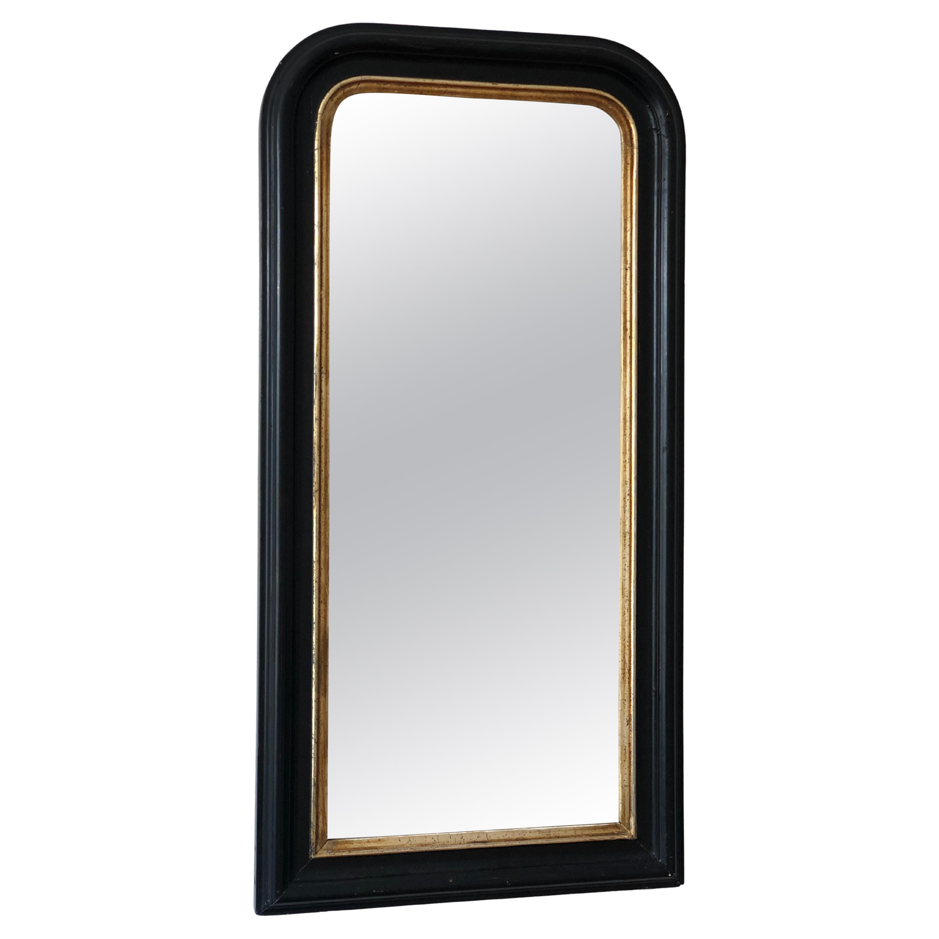 Antique Louis Philippe French Full length Mirror in Black and Gold, Late 19th Ce