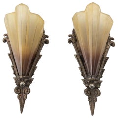 Vintage Pair of American Art Deco Sconces, 1930s