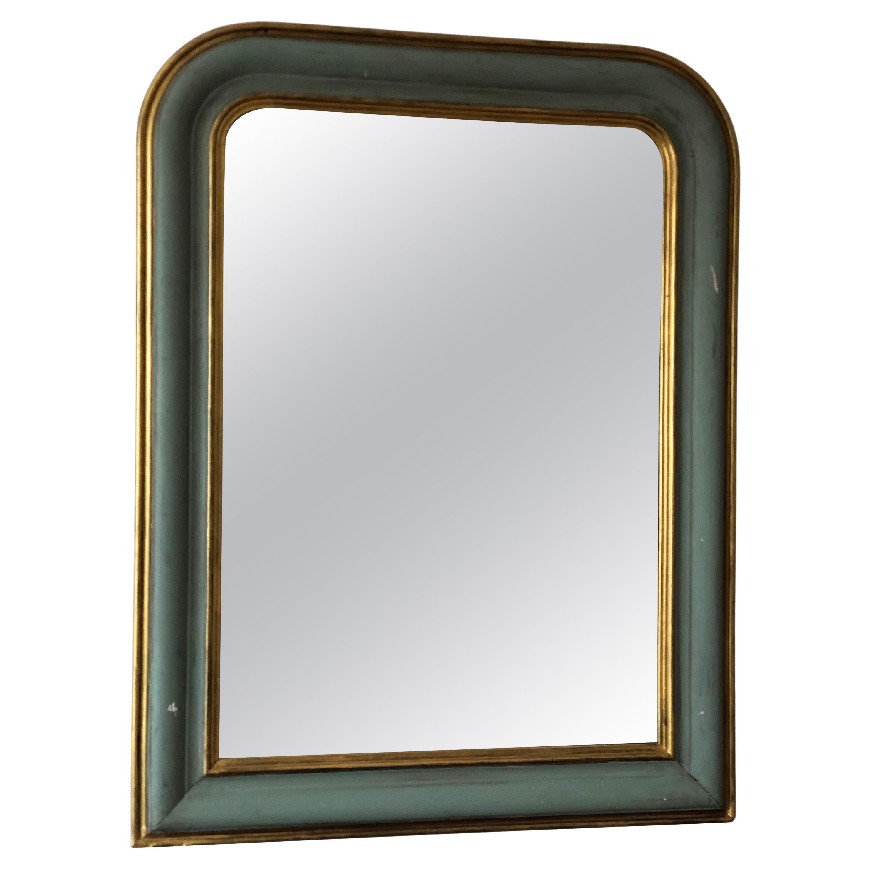 Large Antique Louis Philippe French Mirror in Green and Gold, Late 19th Century