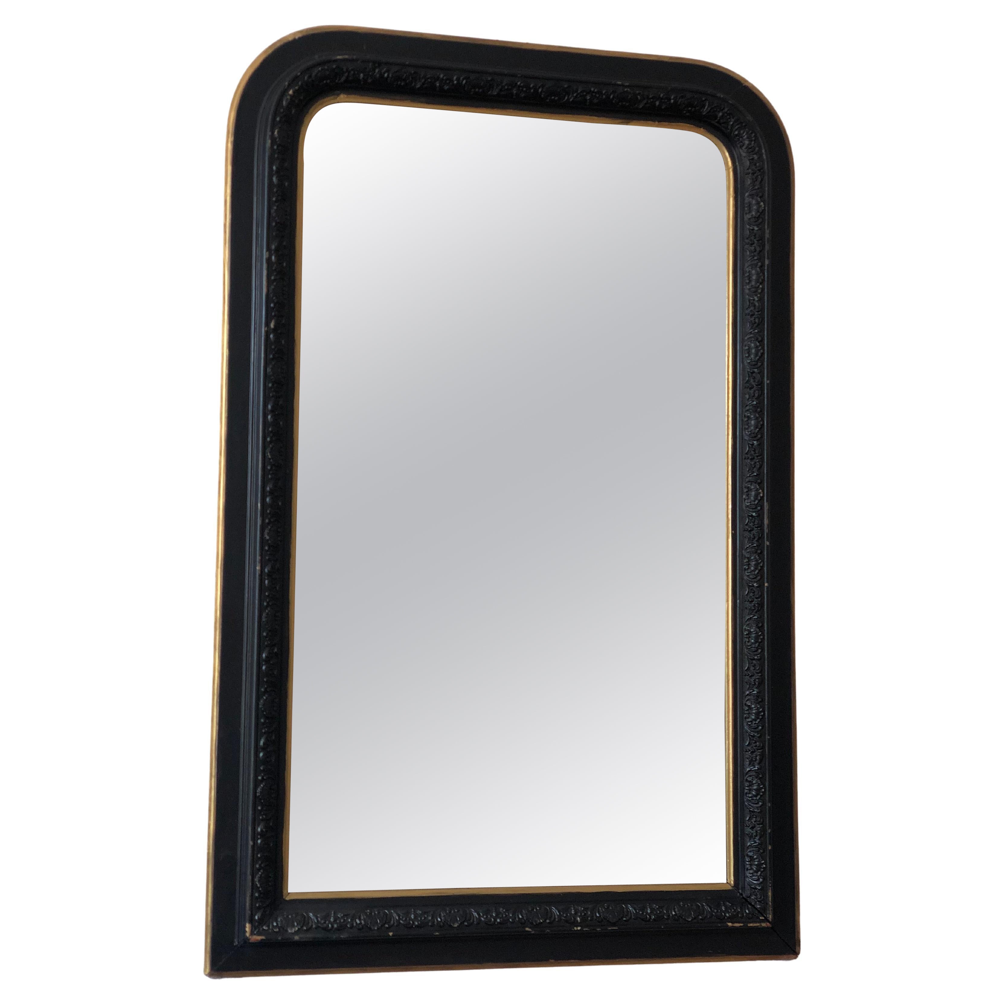 Large Antique Louis Philippe French Mirror in Black and Gold, Late 19th Century