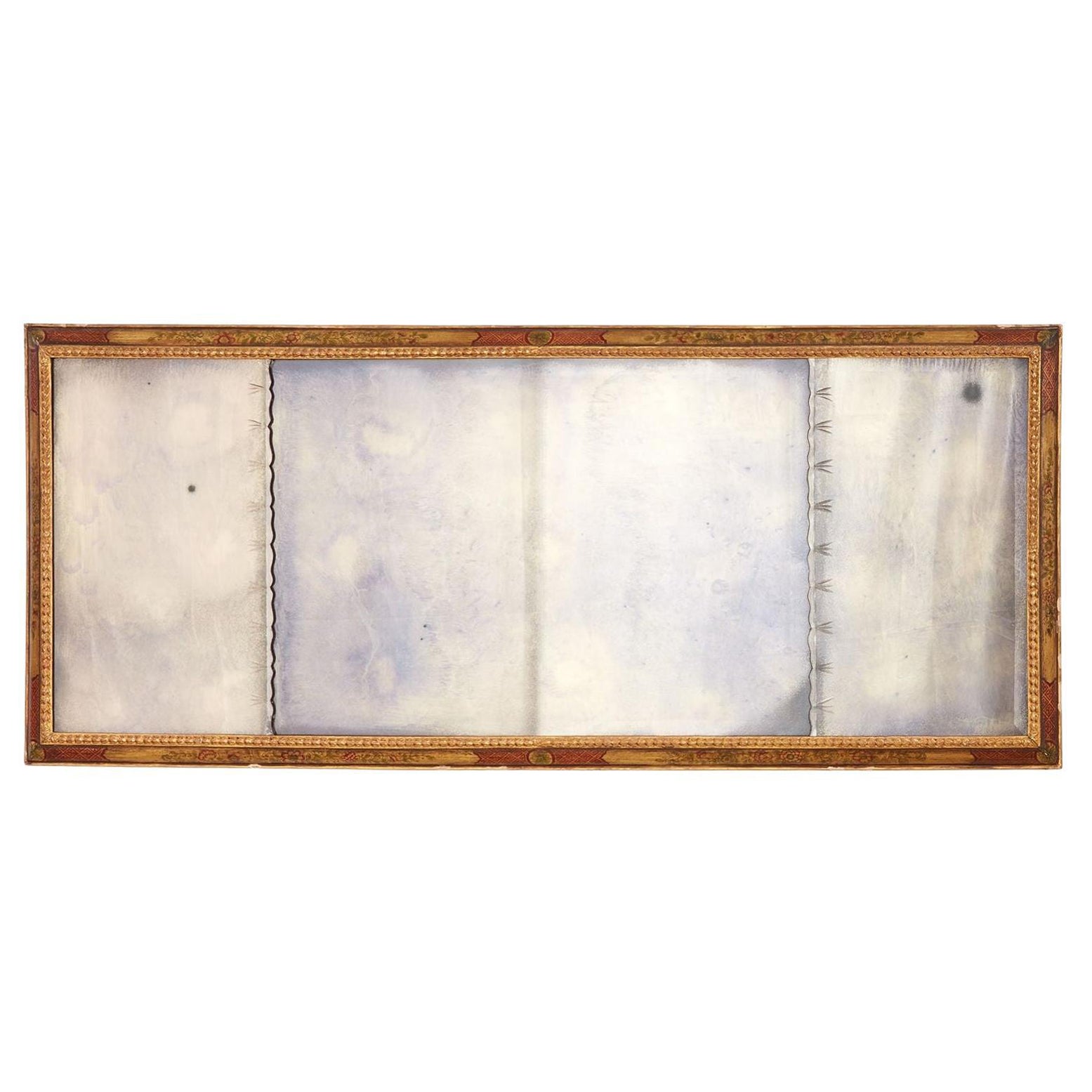 18th c. Queen Anne Cushion-Molded Chinoiserie Overmantel Mirror For Sale