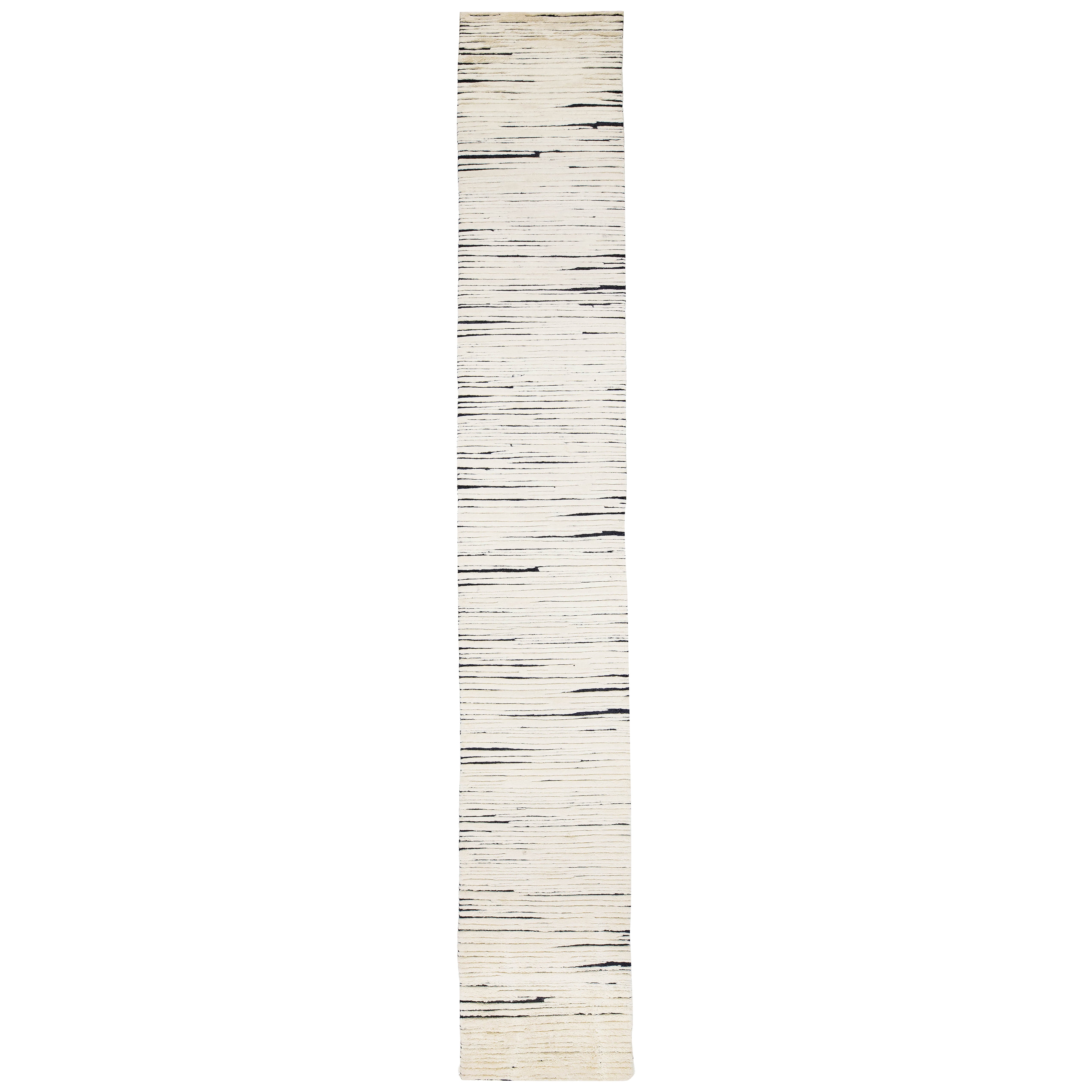 3 x 29 Contemporary Ivory Moroccan Style Handmade Long Wool Runner For Sale