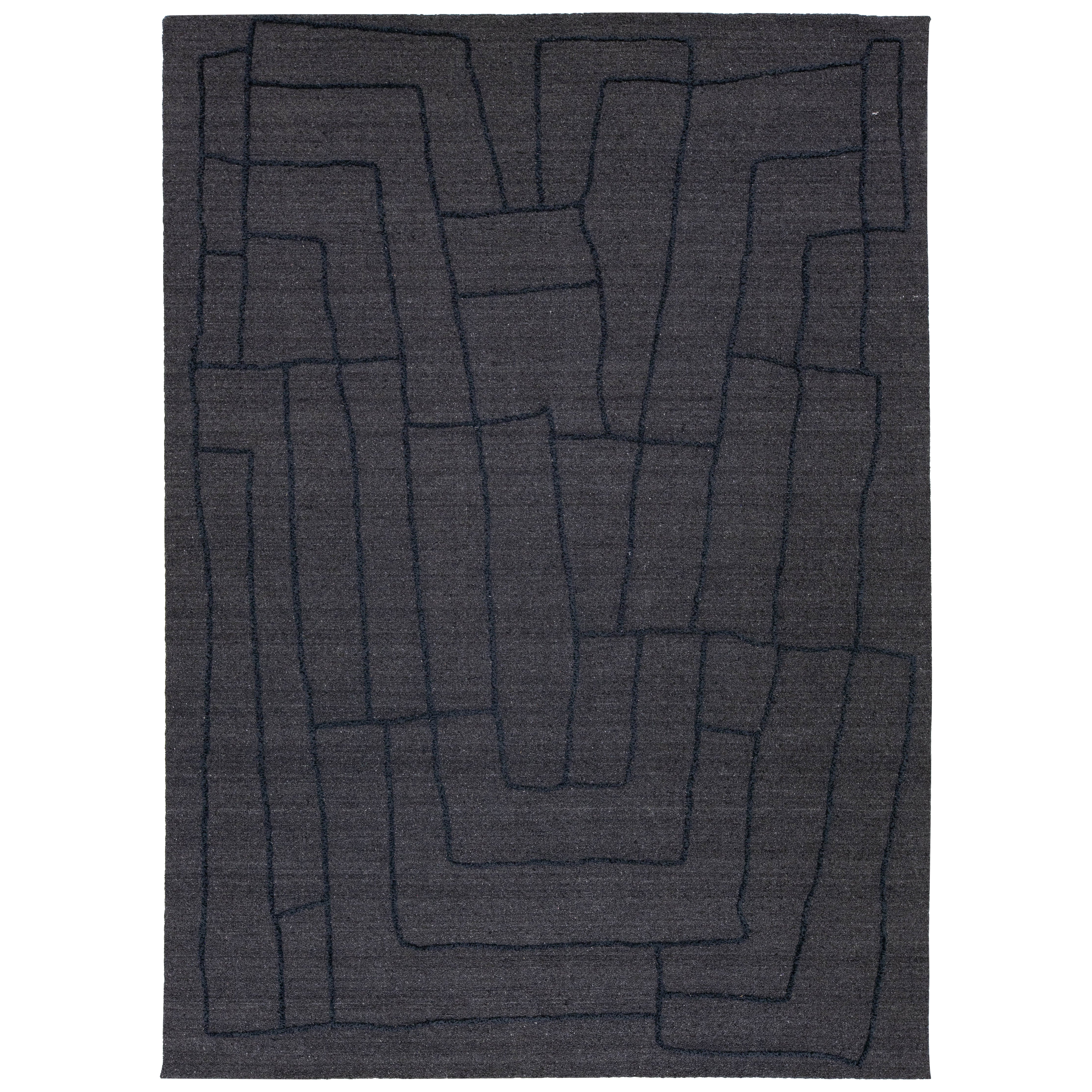 10 x 14 Modern Hand Loom Wool Rug With Blue Abstract Design