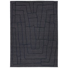 10 x 14 Modern Hand Loom Wool Rug With Blue Abstract Design
