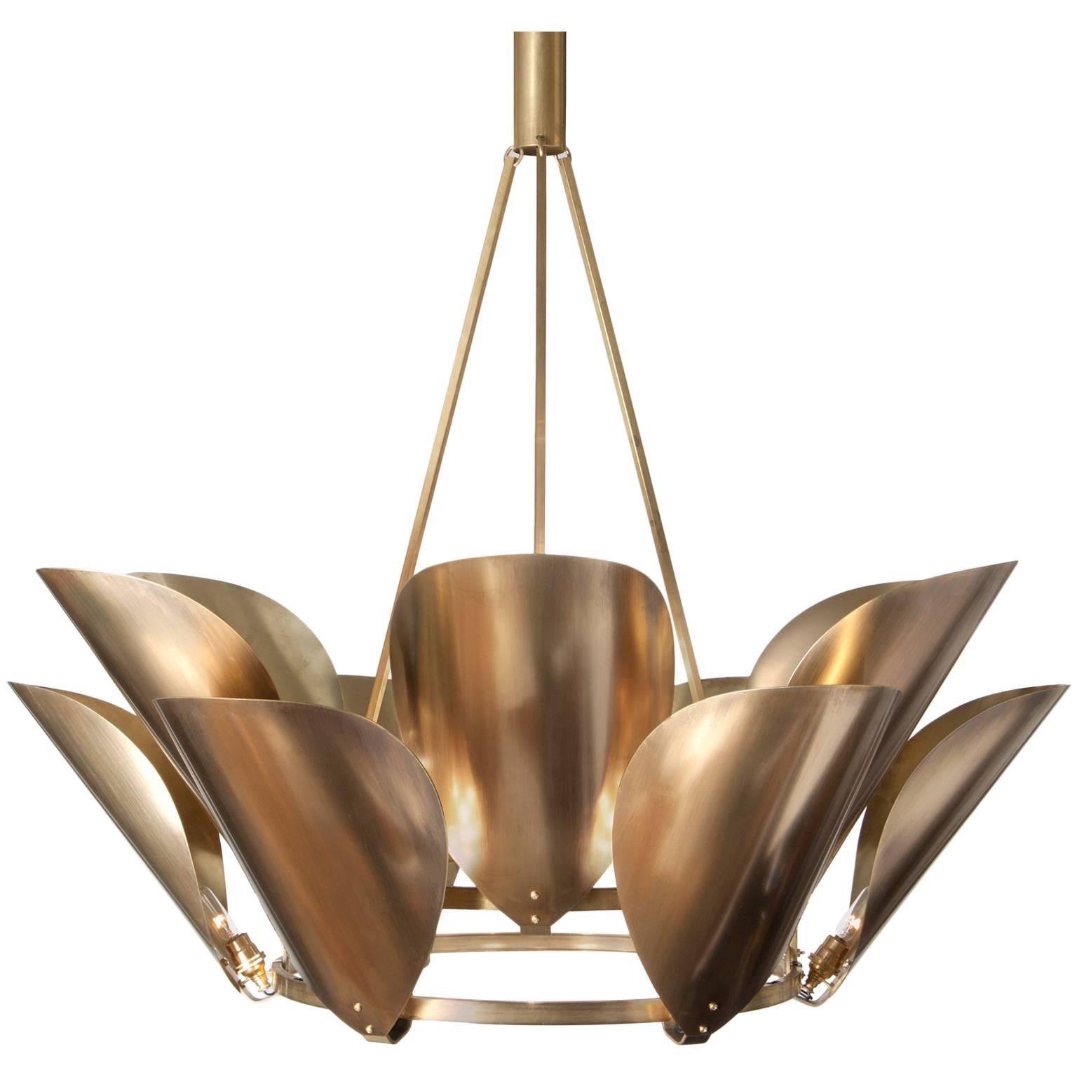 Petal Brass Metal Chandelier For Sale