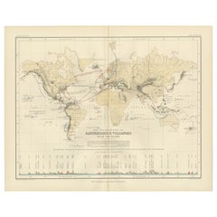 Antique Earthquakes and Volcanoes Map by A.K. Johnston – Seismic Activity Atlas 1852