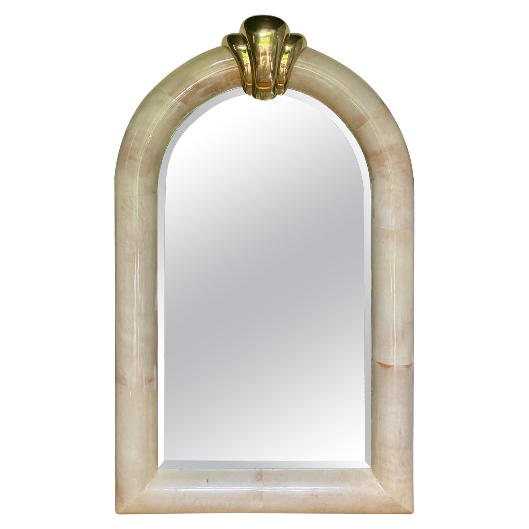 Lacquered Goat Skin and Brass Wall Mirror in the Manner of Karl Springer For Sale