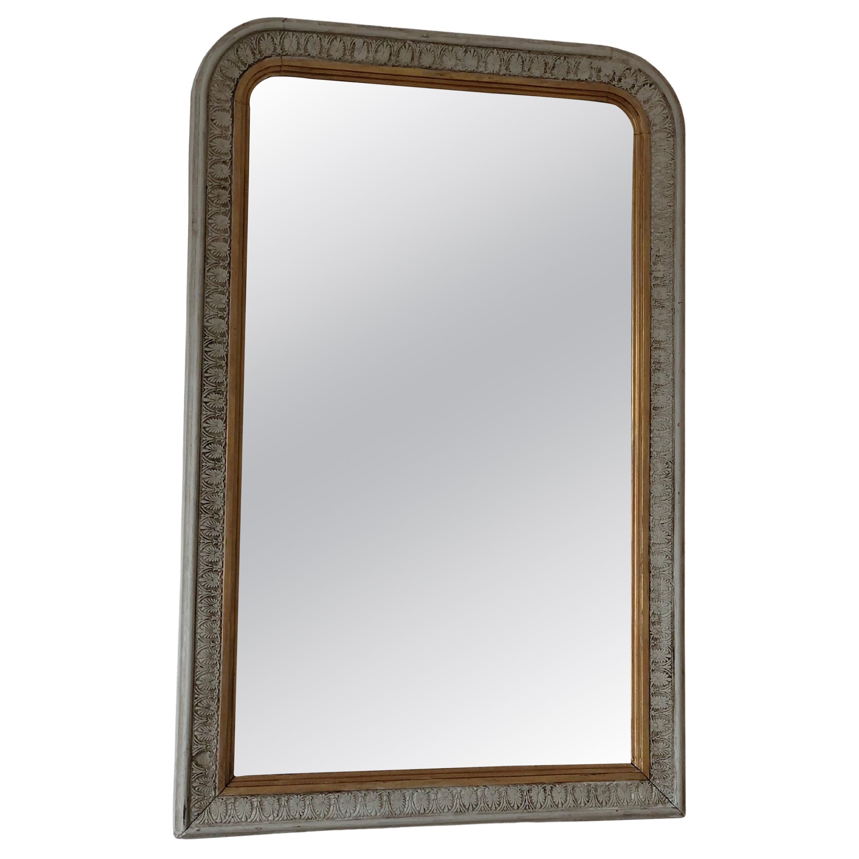 Antique Louis Philippe French Mirror in Green and Gold, Late 19th Century