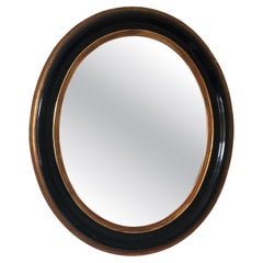 Antique Louis Philippe Oval French Mirror in Black and Gold Late 19th Century